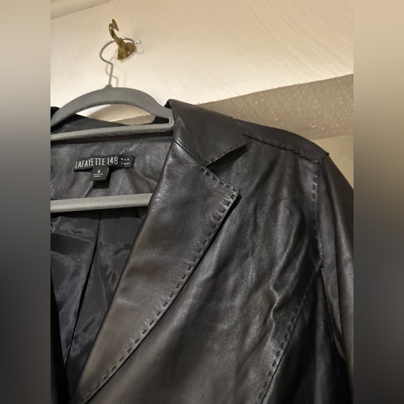 Lafayette 148 $900 New York Leather Blazer Jacket Merino Wool Side Panels Size 6 - Picture 11 of 14